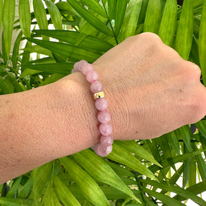 Madagascar Rose Quartz & Freshwater Pearl Stretch Bracelet, Gold Filled, 7"inches, In 8mm