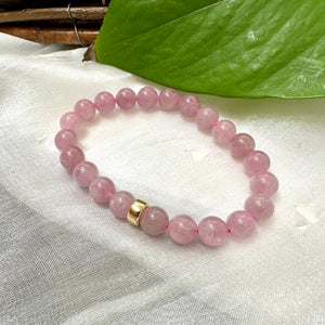 Madagascar Rose Quartz & Freshwater Pearl Stretch Bracelet, Gold Filled, 7"inches, In 8mm