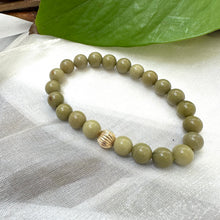 Load image into Gallery viewer, Olive Green Jasper Bracelet in 6 or 8mm, Gold Filled, Green Olivine Jasper Stretch Bracelet, 7&quot;in
