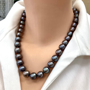 Hand knotted Chunky Fresh Water Black Pearls Necklace, Sterling Silver Box Clasp, 18"or 20"inches