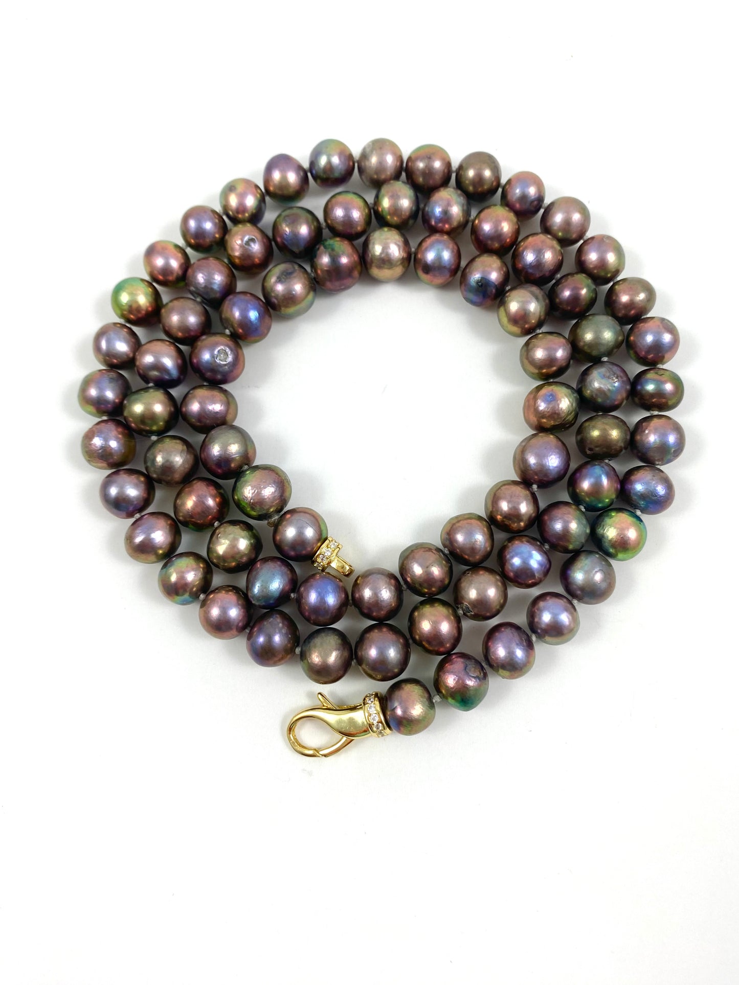 Metallic Pearl Necklace, Long Freshwater Pearl Necklace, Double Wrap Pearl Choker, Y Necklace, 31.5"