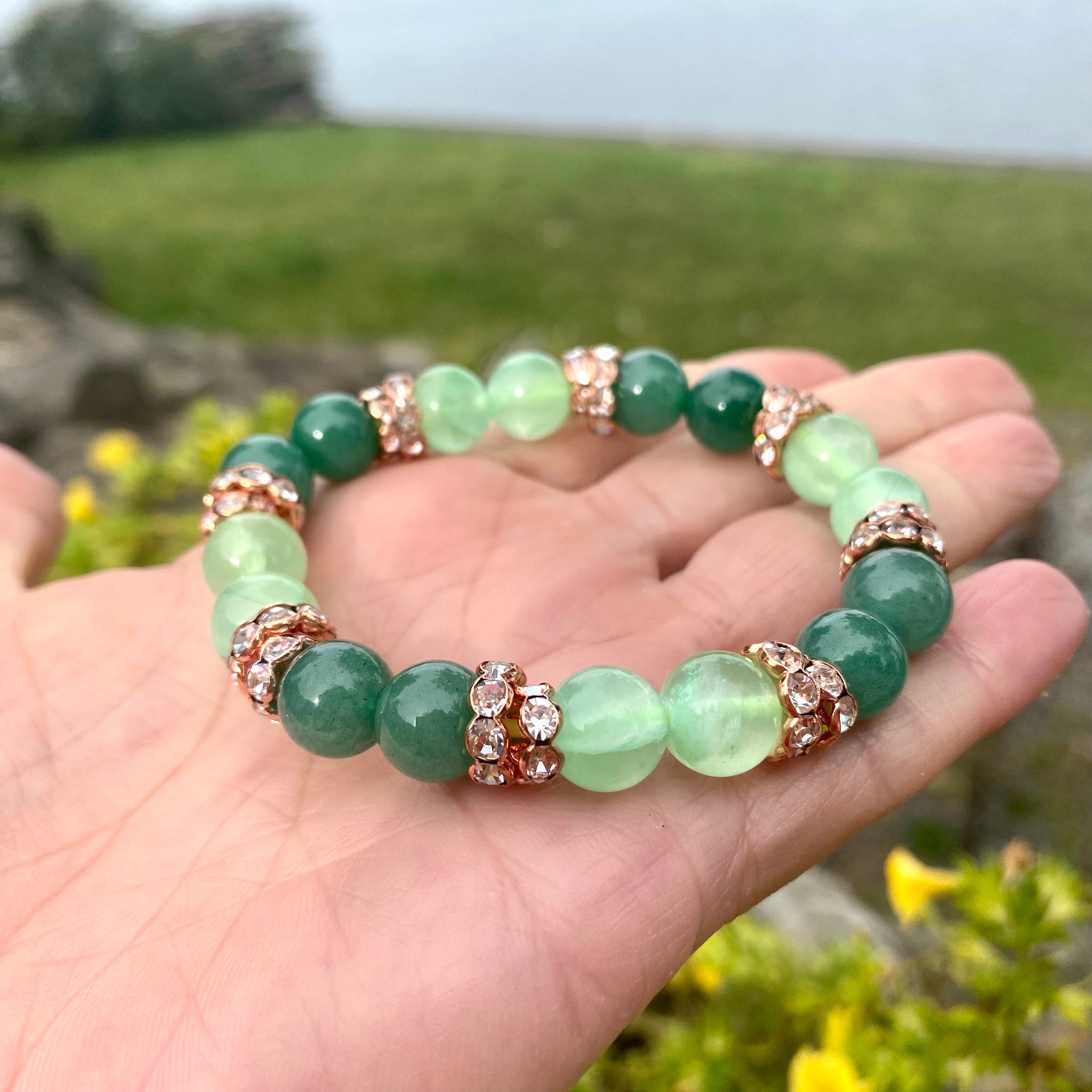Colorful Jade with Sparkly Rhinestones Stretchy Bracelet