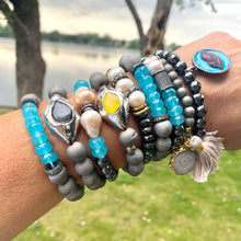 Load image into Gallery viewer, Aqua Blue Beaded Stretchy Bracelets, Chalcedony, Hematite Druzy Agate &amp; Baroque Pearl Bracelet, Each Sold Separately
