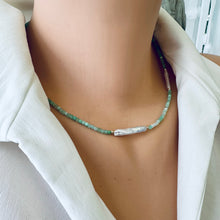 Load image into Gallery viewer, Apple Green Chrysoprase Choker Necklace with White Bar Pearls, Gold Filled, 16&quot;-17.5&quot;inches
