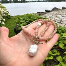 Load image into Gallery viewer, Sunstone &amp; White Baroque Pearls Toggle Necklace, Gold Bronze &amp; 14K GF, 17.5&quot;
