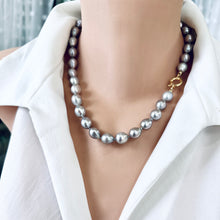 Load image into Gallery viewer, Hand-Knotted Grey Pearl Necklace &amp; Gold Vermeil Plated Silver Details, 19&quot;inches, Marine Clasp
