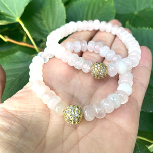 Rose Quartz Stretch Bracelet, Gold