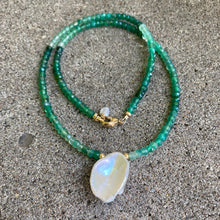 Load image into Gallery viewer, Green Onyx and Keshi Pearl Minimalist Necklace in a 16.5-inch Short Length, Gold Filled
