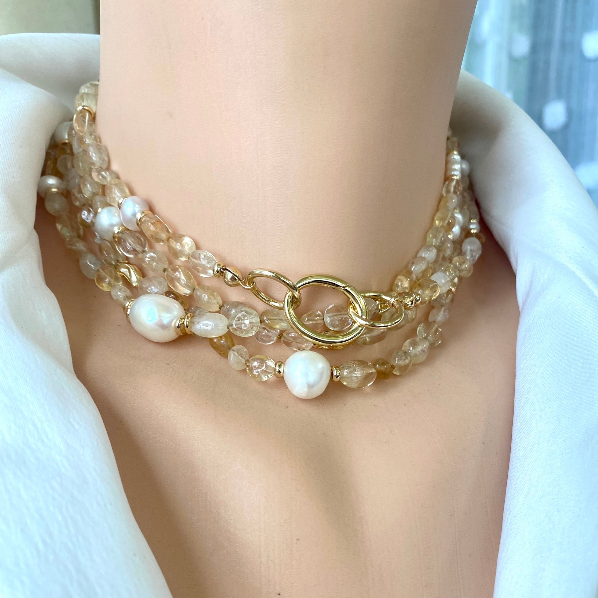 Citrine pearl necklace handmade in Canada