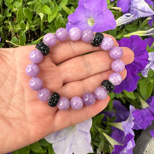 Lavender Jade Stretch Bracelet & Pearl, 7"