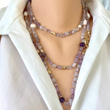 Lade das Bild in den Galerie-Viewer, Lavender Amethyst &amp; Freshwater Pearl Necklace, 61 &#39;inches long
