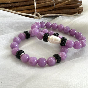 Lavender Jade Stretch Bracelet & Pearl, 7"