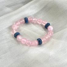 Lade das Bild in den Galerie-Viewer, Chunky Pink Jade Bracelet &amp; Sparkly Blue Rhinestones, Stretchy Polymer Clay Bracelets
