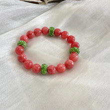 Load image into Gallery viewer, Chunky Red Jade Bracelet &amp; Sparkly Blue or Green Rhinestones, Stretchy Polymer Clay Bracelets
