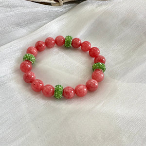 Chunky Red Jade Stretch Bracelet with Pearls