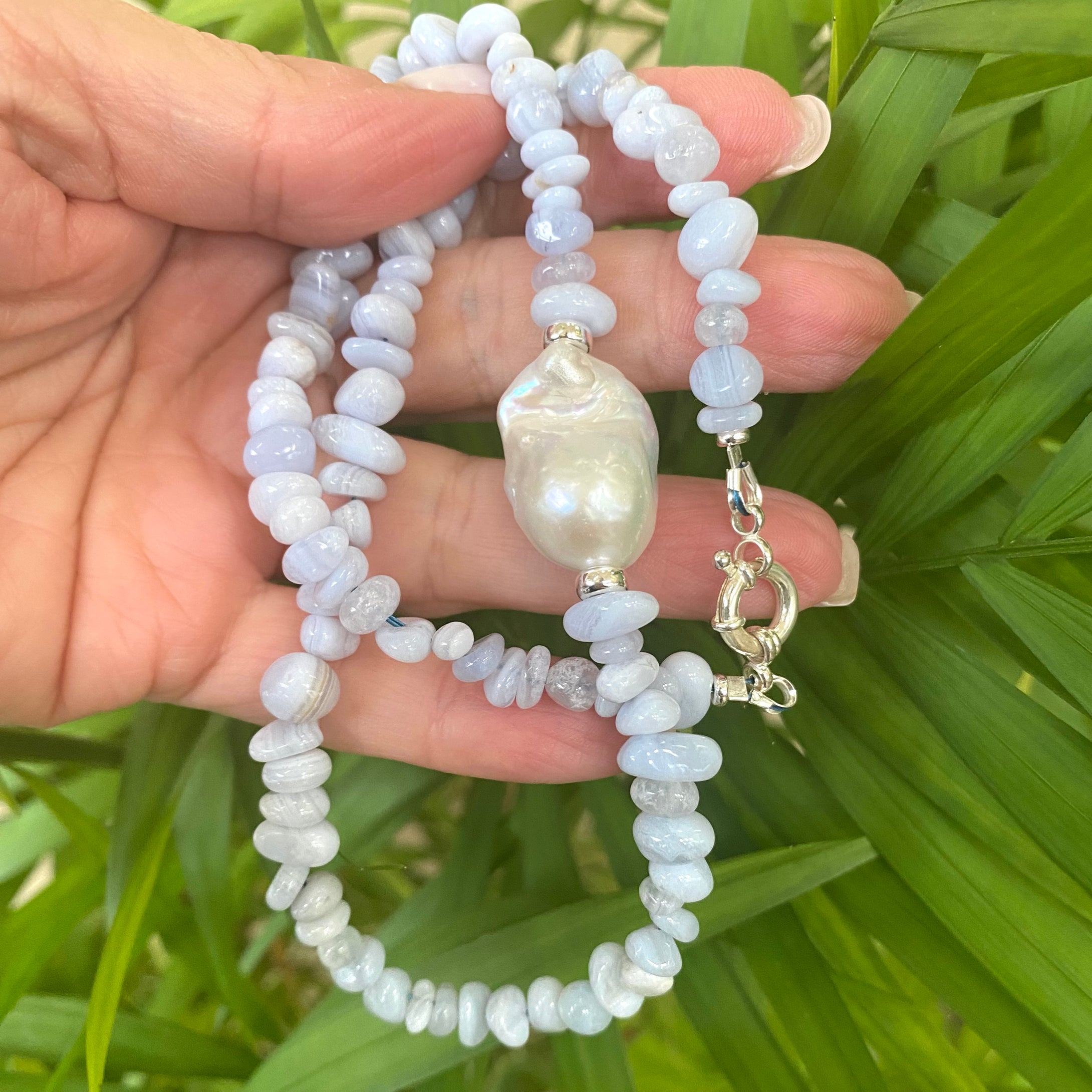 Blue Lace Agate Nugget Beads Necklace, 18.5