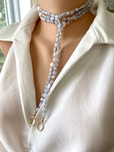 Lade das Bild in den Galerie-Viewer, Blue Lace Agate &amp; Freshwater Pearl Necklace, 58 &#39;in Long Lariat Layered Necklace, Gold Plated
