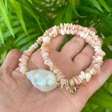 Load image into Gallery viewer, Unique Necklace with Pink Opal Chips and Large Freshwater Baroque Pearl Necklace, Gold Filled Beads &amp; Closure, 18.5&quot;inch
