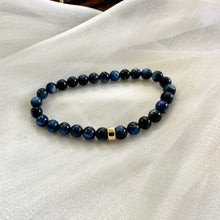 Load image into Gallery viewer, Blue Kyanite Stretch Bracelet in 6 or 8mm, Denim Blue Bracelet, Gold Filled, 7&quot;in
