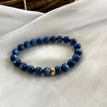 Load image into Gallery viewer, Blue Kyanite Stretch Bracelet in 6 or 8mm, Denim Blue Bracelet, Gold Filled, 7&quot;in
