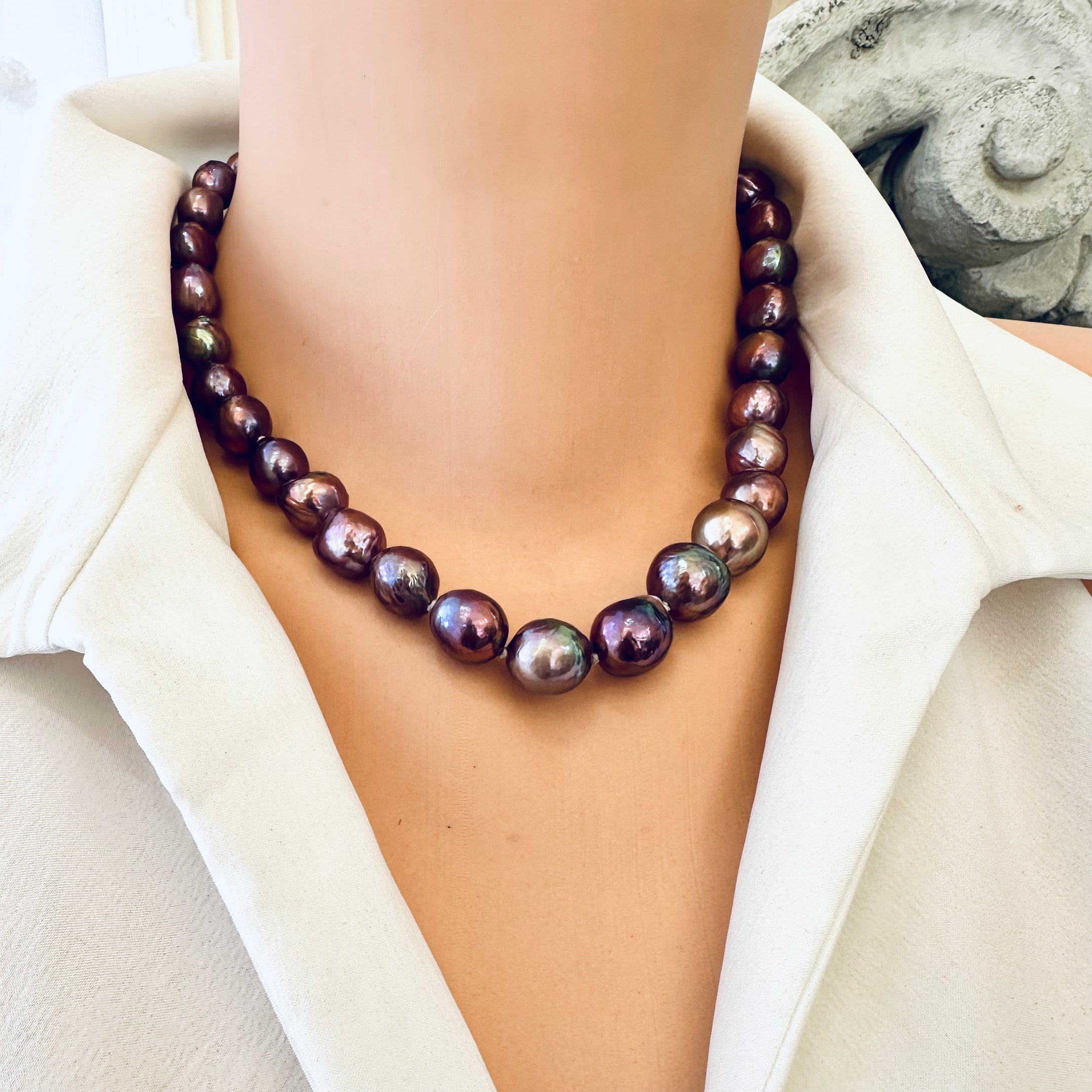 Purple Edison Baroque Pearl Necklace, Gold Marine Clasp