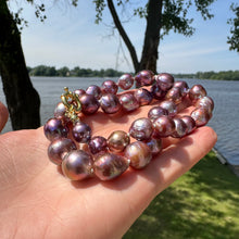 Load image into Gallery viewer, Spectacular Purple Edison Baroque Pearl Necklace with Vermeil Gold Plated Silver Marine Clasp Accent, 17.5&quot;inches
