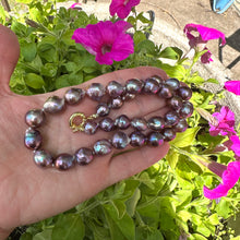 Load image into Gallery viewer, Spectacular Purple Edison Baroque Pearl Necklace with Vermeil Gold Plated Silver Marine Clasp Accent, 17.5&quot;inches
