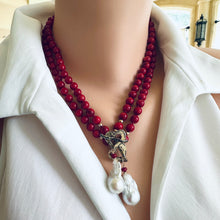 Load image into Gallery viewer, Red Bamboo Coral &amp; White Baroque Pearl Necklace, Gold Filled &amp; Gold Bronze, 18.5&quot;in
