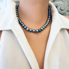 Load image into Gallery viewer, Timeless Elegance: Grey Freshwater Pearl Necklace, Gold Plated Magnetic Clasp, Peacock Gray Pearls, 16.5&quot;inches
