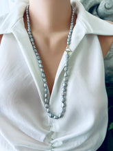 Load image into Gallery viewer, Long Grey Pearl Necklace, Hand Knotted Gray Nugget Pearl Necklace, Gold Filled, 28&quot;inches
