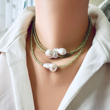 Carica l&#39;immagine nel visualizzatore di Gallery, Peridot &amp; Baroque Pearl Necklace, Peridot Jewelry, August Birthstone, Gold Filled
