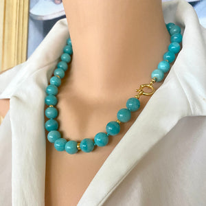 Chunky Blue Amazonite Gumball Candy Necklace, Gold Vermeil, 20"inches