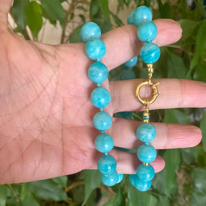Chunky Blue Amazonite Gumball Candy Necklace, Gold Vermeil, 20"inches