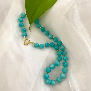 Chunky Blue Amazonite Gumball Candy Necklace, Gold Vermeil, 20"inches