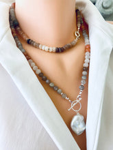 Load image into Gallery viewer, Mix Moonstone, Labradorite, Sunstone Candy Necklace, Silver Marine Clasp, 16&quot; inches
