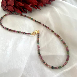 Watermelon Multi Color Tourmaline Necklace, Gold Vermeil Plated Silver, 19"inches, October Birthstone