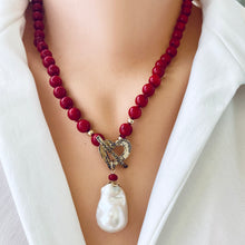 Load image into Gallery viewer, Red Bamboo Coral &amp; White Baroque Pearl Necklace, Gold Filled &amp; Gold Bronze, 18.5&quot;in
