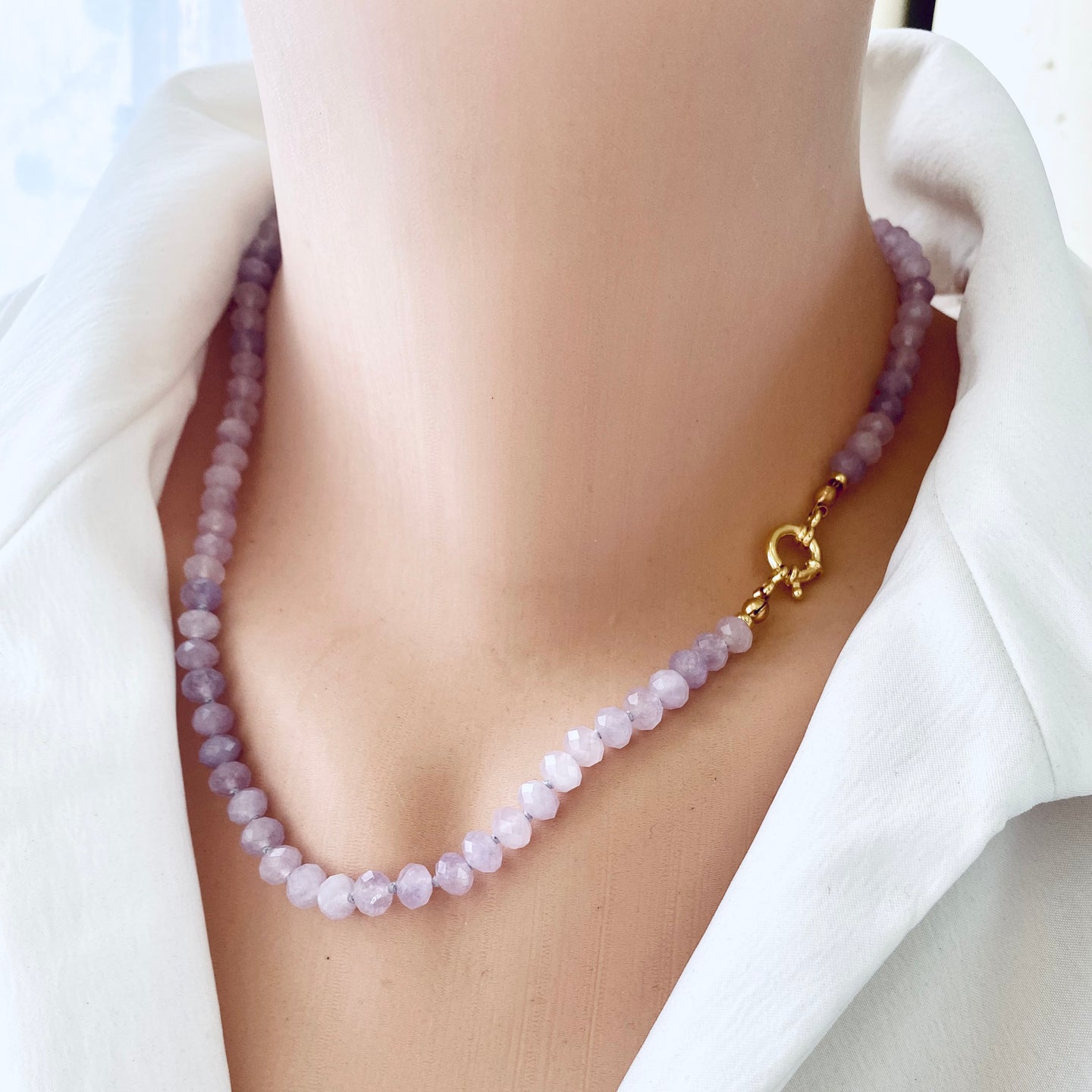 Lavender Amethyst Candy Necklace, Baroque Pearl Pendant, Gold Vermeil, February birthstone, 18.5