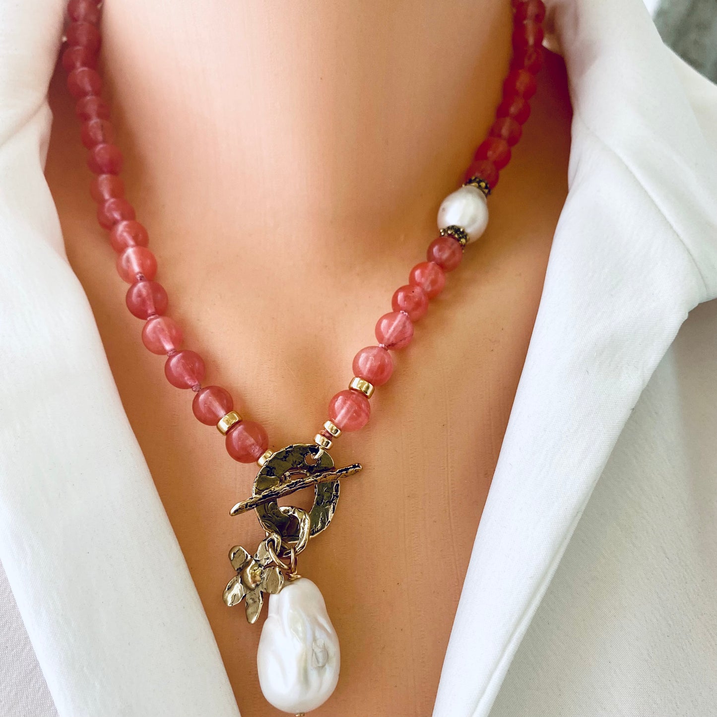 LIVE #4 - Cherry Quartz & Baroque Pearls Necklace