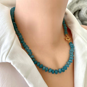 Hand Knotted Enhanced Aquamarine Candy Necklace, 19"in, Gold Vermeil, March Birthstone