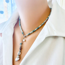Lade das Bild in den Galerie-Viewer, Amazonite Beaded Necklace, Real Sea Shell &amp; Pearl Pendant, Sterling Silver, 16&quot;inches
