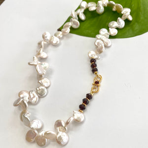 Keshi Pearls with Garnet, Citrine or Peridot Gold Vermeil Clasp & Beads, 18"in