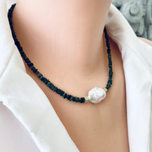 Lade das Bild in den Galerie-Viewer, Ethiopian Black Opal and Baroque Pearl Necklace, Gold Vermeil Details, 17&quot;Inches
