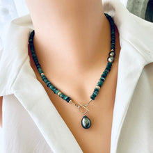 Load image into Gallery viewer, Green Emerald and Tahitian Black Baroque Pearls Toggle Necklace
