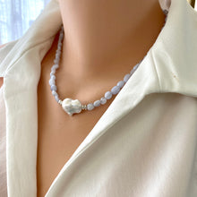 Load image into Gallery viewer, Blue Lace Agate &amp; Baroque Pearl Necklace, Sterling Silver, 18&quot;inches 
