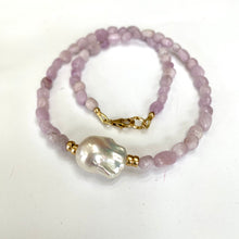 Load image into Gallery viewer, Kunzite and Baroque Pearl Necklace, Gold Filled, 17.5&quot;inches
