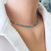 Load image into Gallery viewer, Blue Topaz &amp; Freshwater Pearl Choker Necklace, Gold Fill, December Birthstone , 16.5&quot;In

