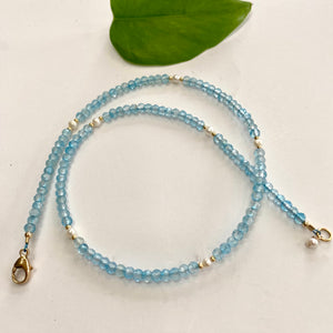 Blue Topaz & Freshwater Pearl Choker Necklace, Gold Fill, December Birthstone , 16.5"In