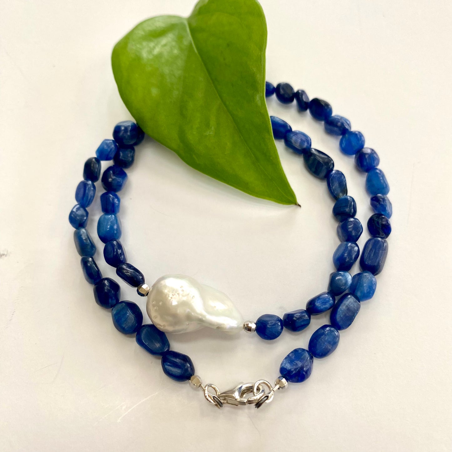 Blue Kyanite & Baroque Pearl Necklace