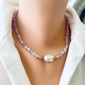 Kunzite and Baroque Pearl Necklace with Gold Filled Beads and Closure